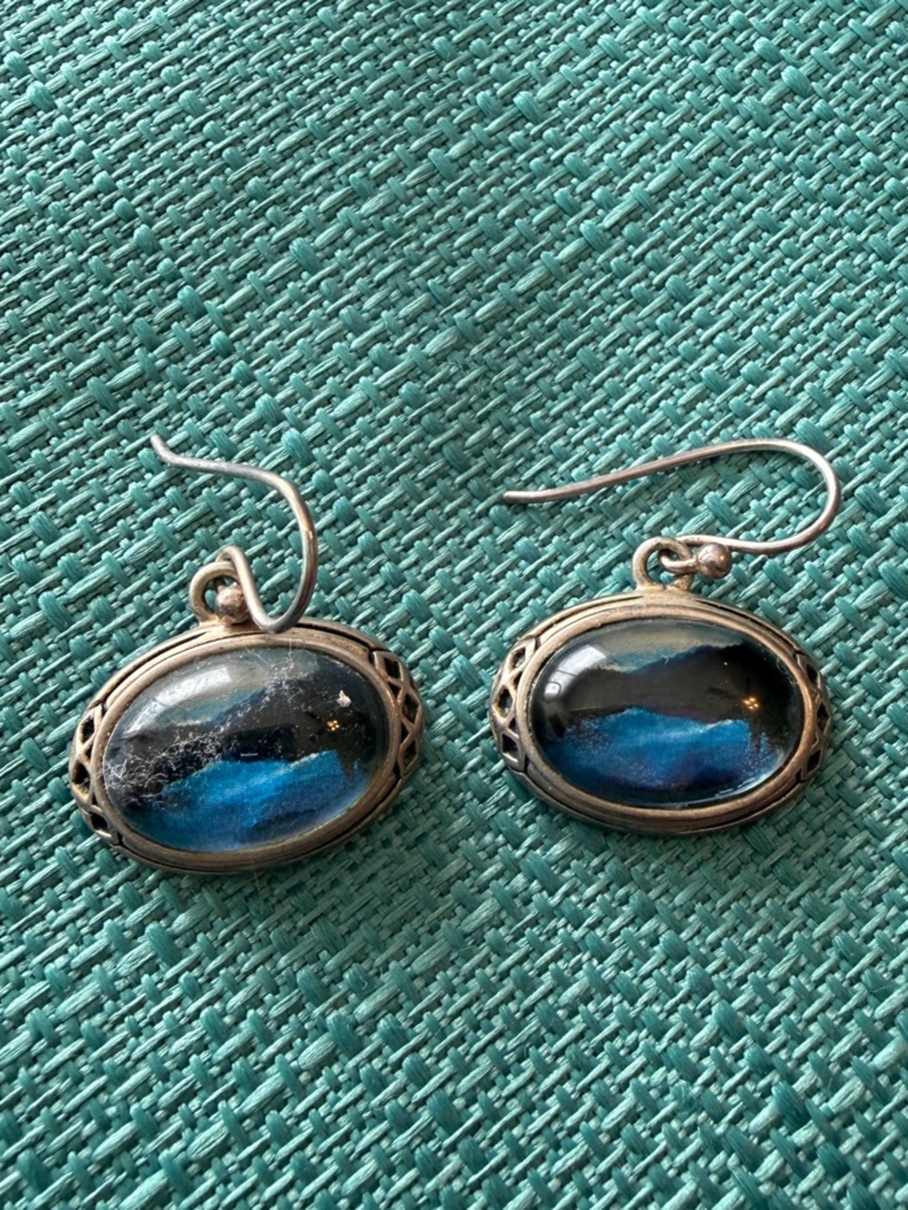 Barse Blue and Black Oval Drop Sterling Silver Earrings